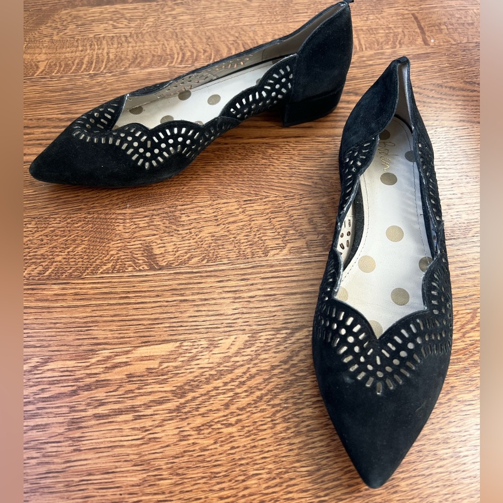 BODEN Esme Low Heels Black Suede Leather Perforated Cut Out Shoes Feminine 40